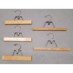 Vintage Setwell Wood Pants Hanger Clamp Lot Of 5 Skirt Brown Metal Non Slip